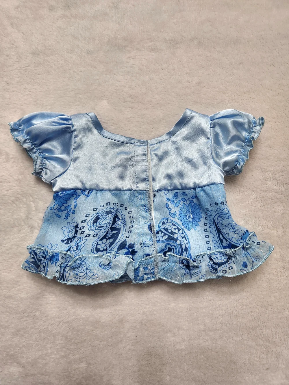 Build-A-Bear Vintage 2010 Light Blue Paisley Satin Doll Dress Y2K Aesthetic